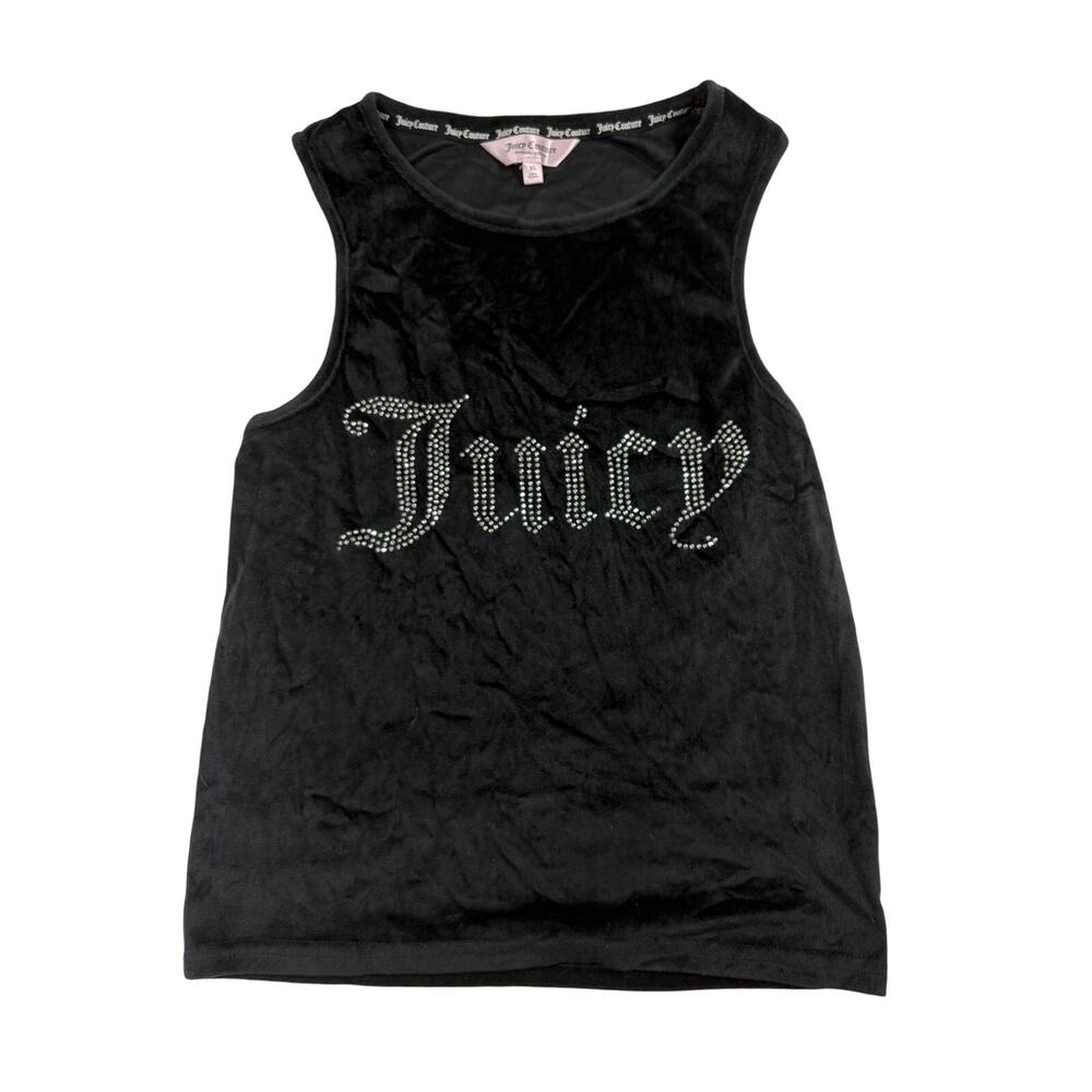 Juicy Couture Velour Sleepwear Top Womens XL Black Rhinestone Lounge Top Y2K - Picture 1 of 5